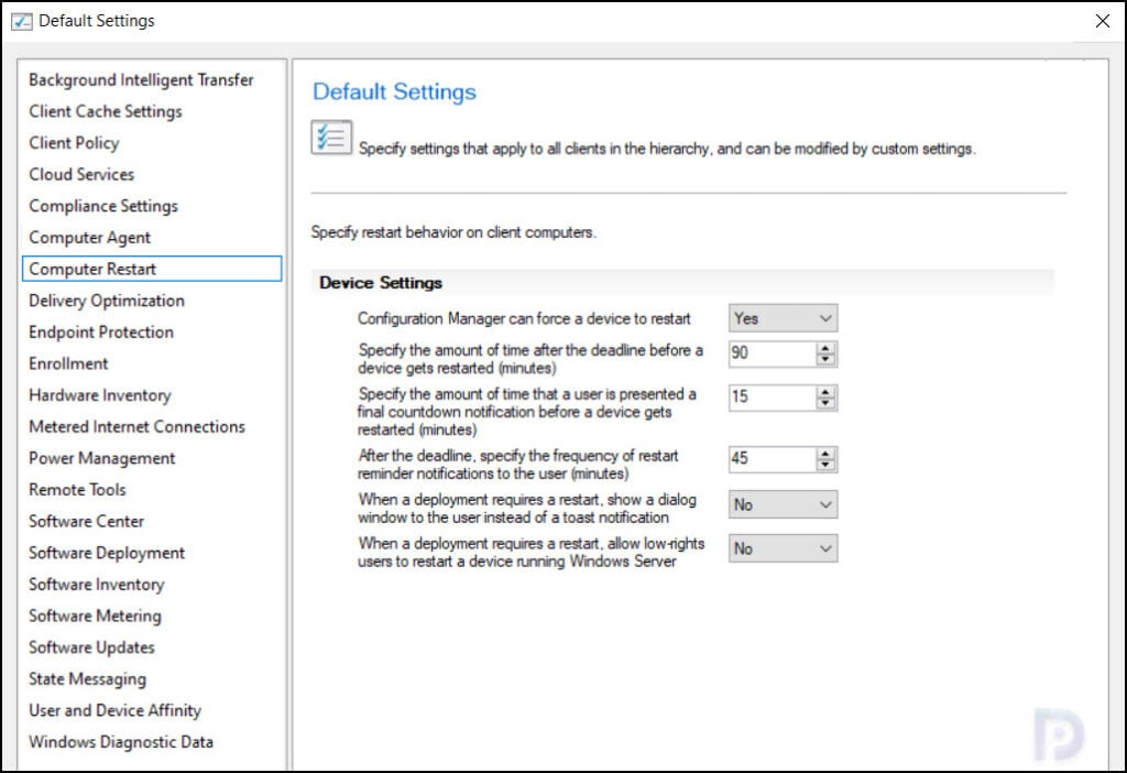 Computer Restart | Configure Default Client Settings