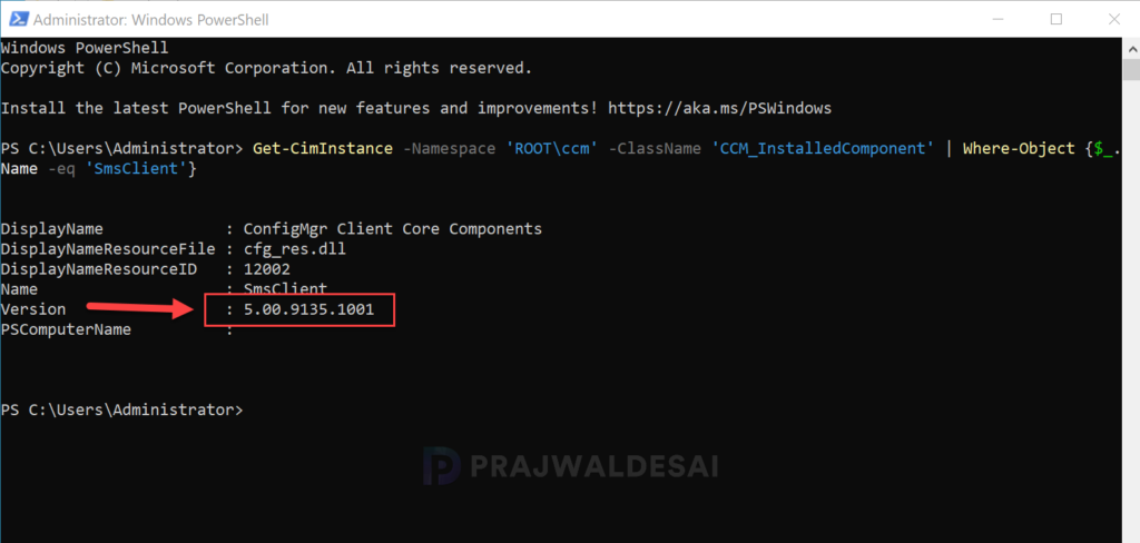Check SCCM client version using PowerShell