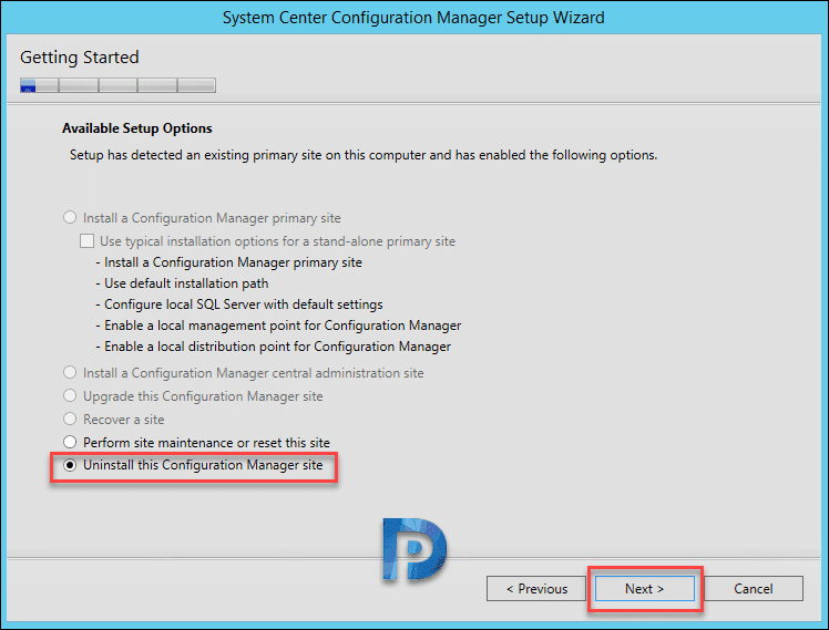 Uninstall this Configuration Manager site