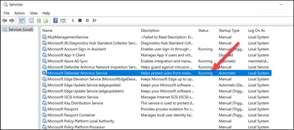 Check if Windows Defender Service is running on Windows Server