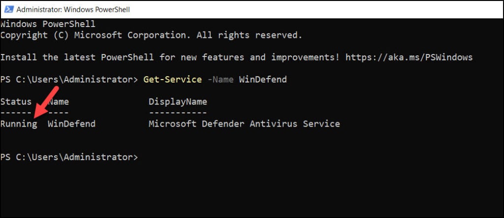 Find Windows Defender Antivirus Status using PowerShell