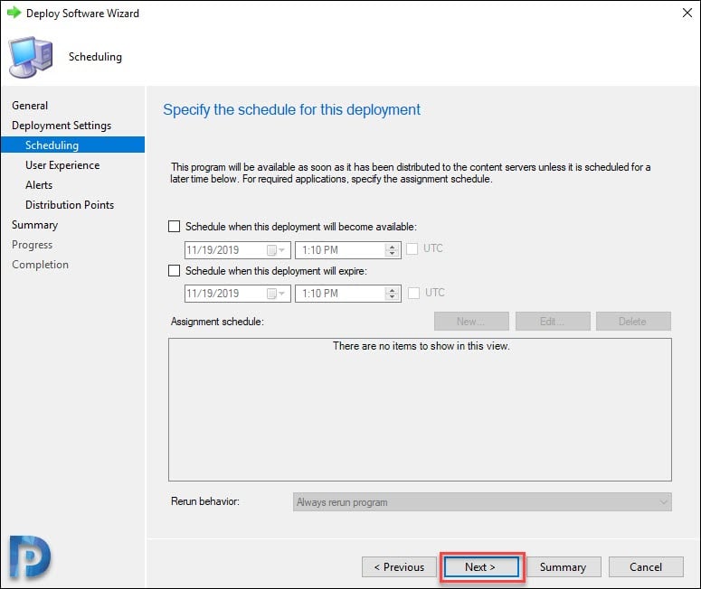 Task sequence deployment settings