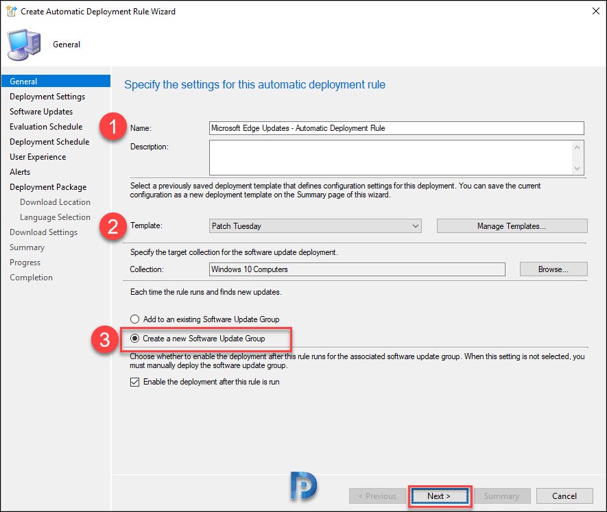 Specify Automatic Deployment Rule Settings - Deploy MS Edge Updates