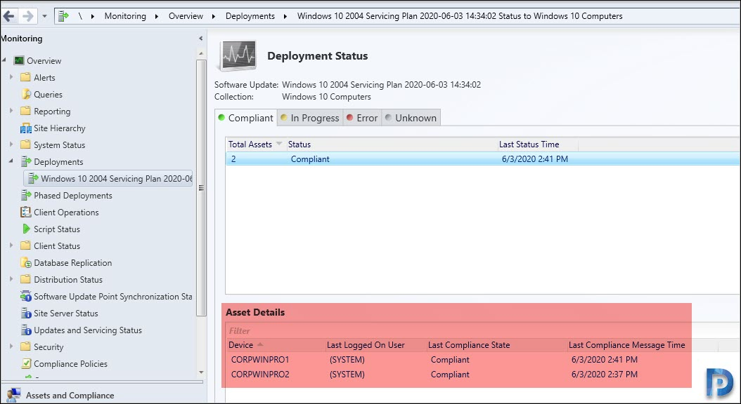 Monitoring Windows 10 2004 deployment