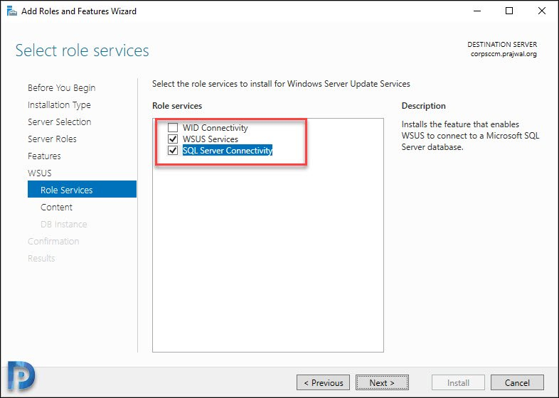 Install WSUS Role for ConfigMgr 2002