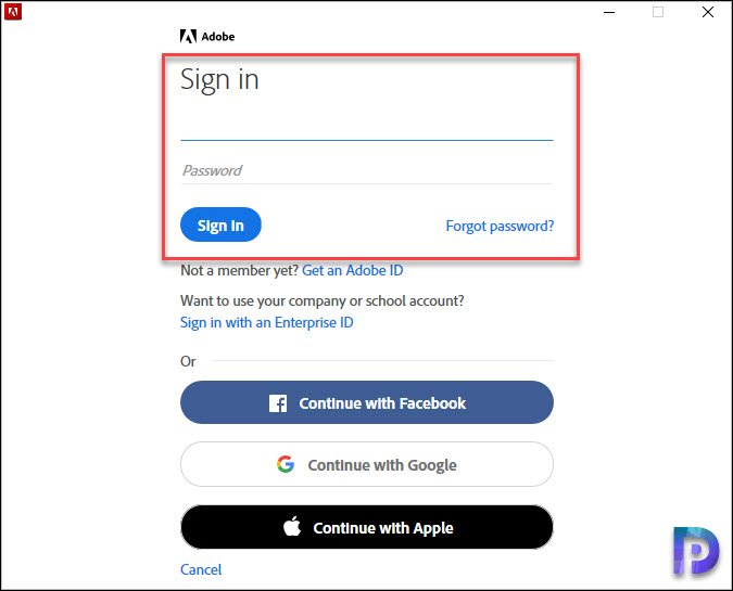 sign in to Adobe