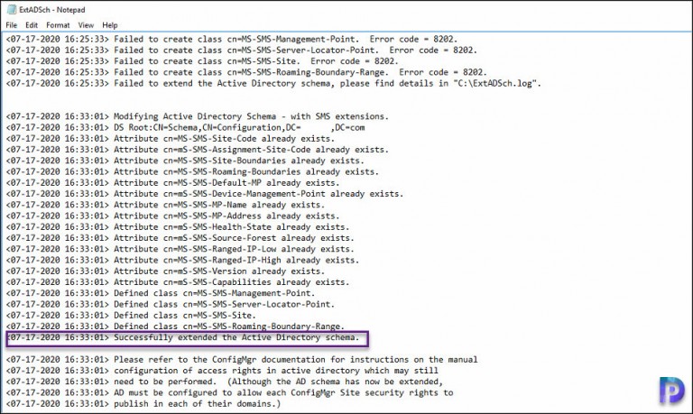 Failed to Extend SCCM Active Directory Schema Error 8202