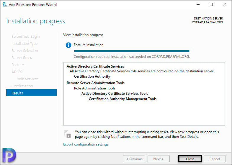 Install Enterprise Root Certificate Authority Snap20