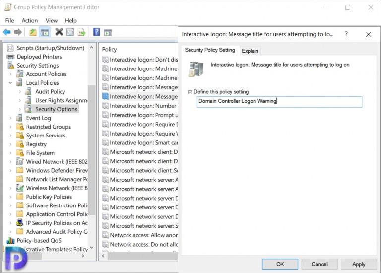 Configure Domain Controller Interactive logon Message