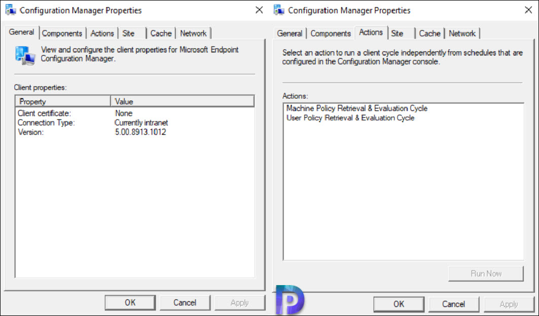 Configuration Manager client missing action cycles