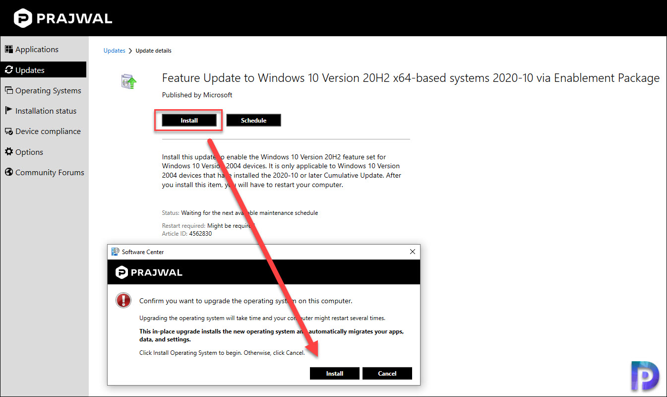 Upgrade to Windows 10 20H2 using ConfigMgr