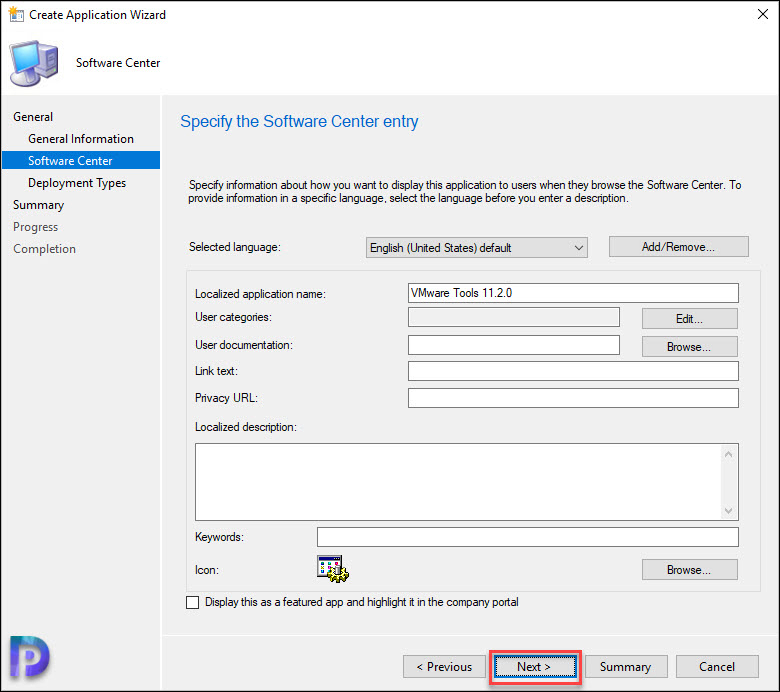 Create VMWare Tools Application in SCCM Console