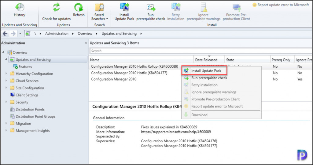 Install Configuration Manager 2010 Hotfix KB4600089