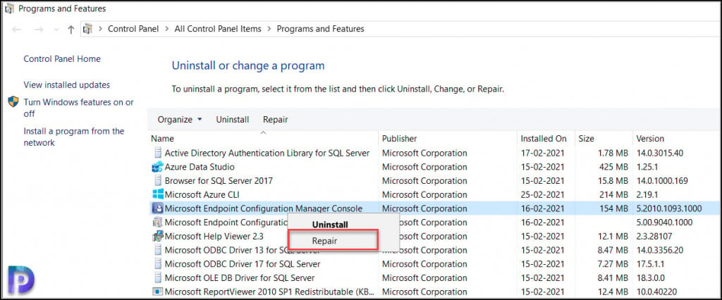 Repair Configuration Manager Console
