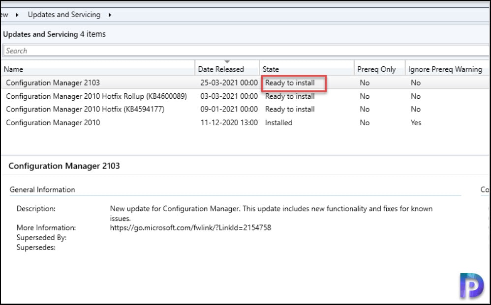 Configuration Manager 2103 Update Ready to Install