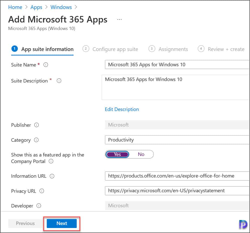 Add Microsoft 365 Apps Information