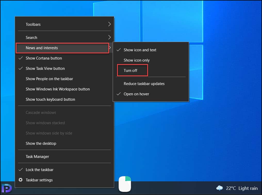 Disable News and Interests from Windows 10 Taskbar