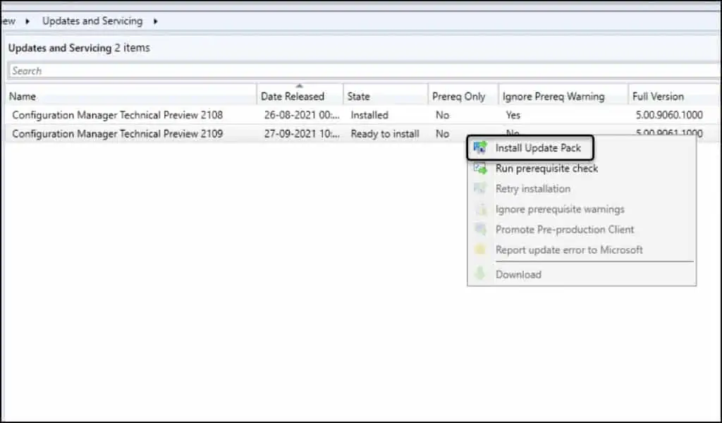 Install Configuration Manager Technical Preview 2109
