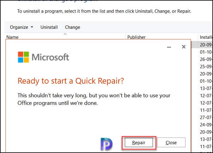 Repair Microsoft 365 Installation