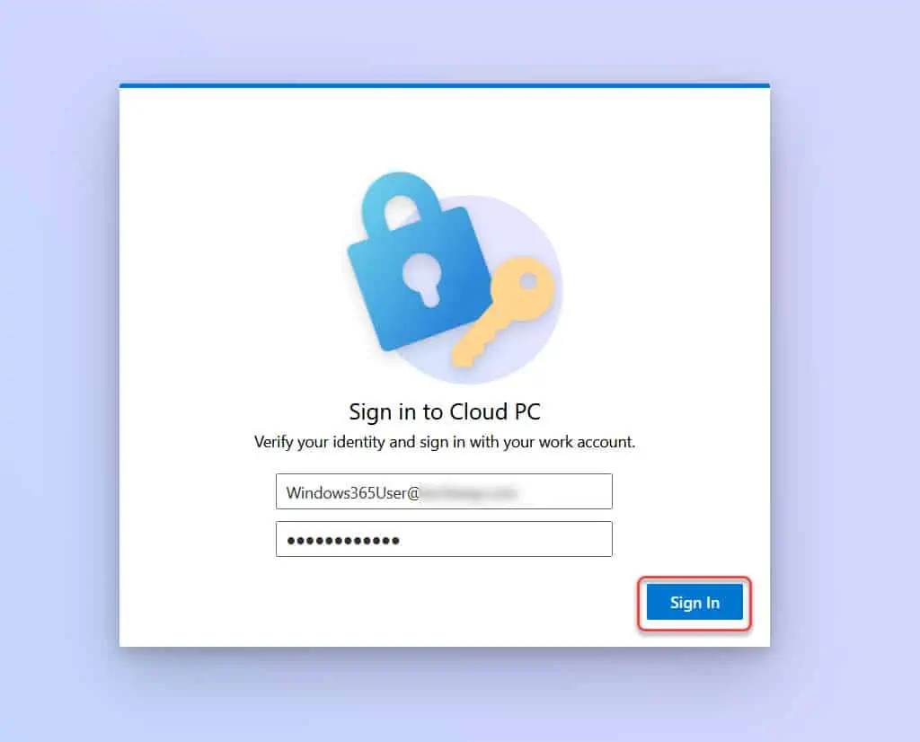 Sign in to Windows 365 Cloud PC