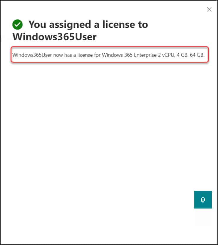 Microsoft 365 Admin Center - Assign Windows 365 License