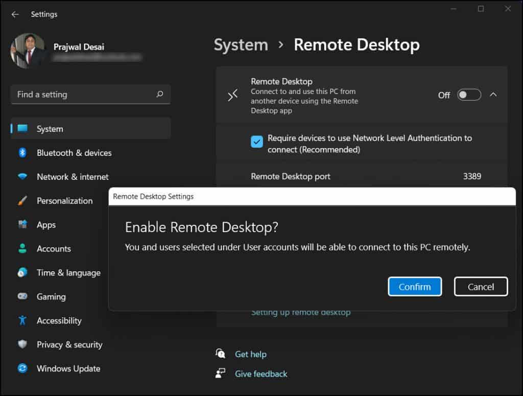 Enable Remote Desktop on Windows 11