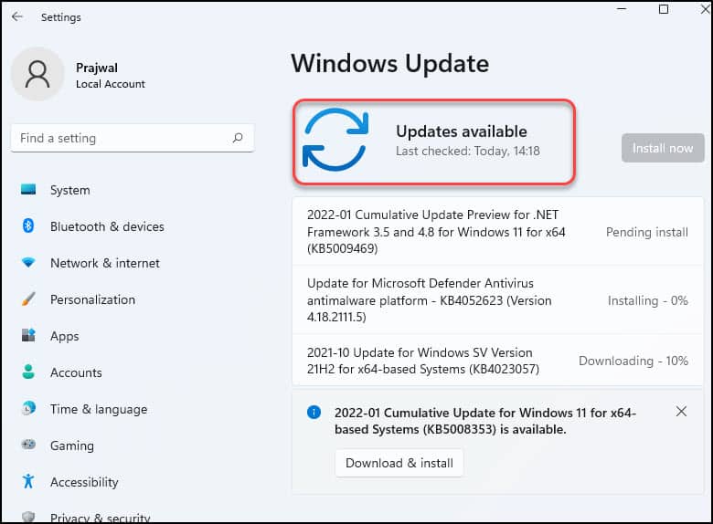 Install the latest Windows 11 Updates