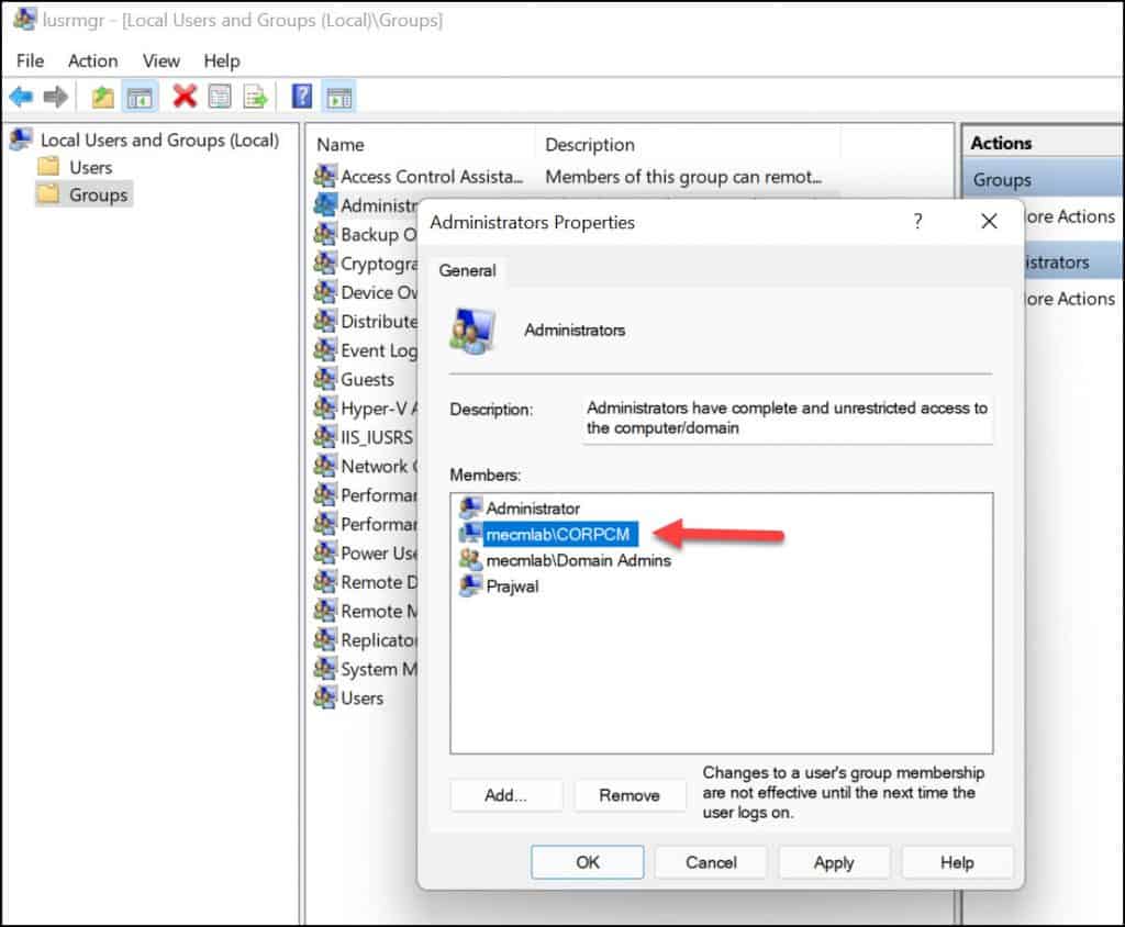 Add SCCM Site Server Computer Account to Windows 11