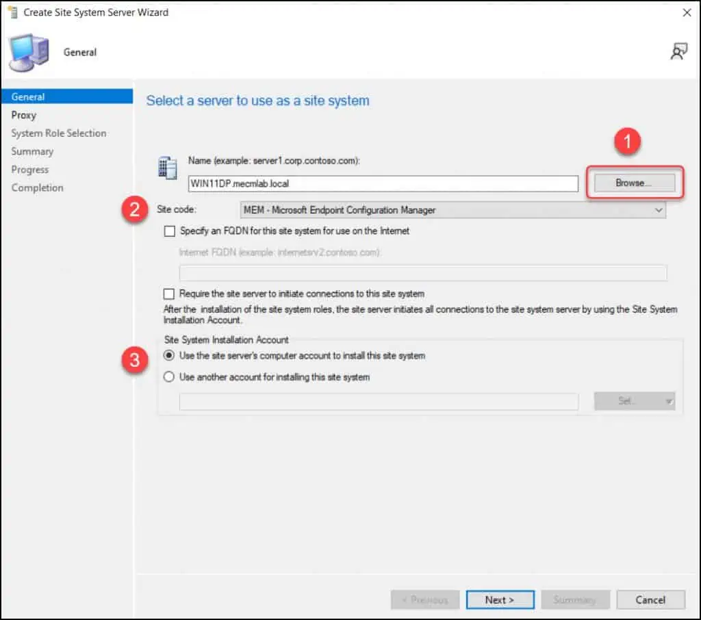 Install ConfigMgr Distribution Point on Windows 11 - Select Server