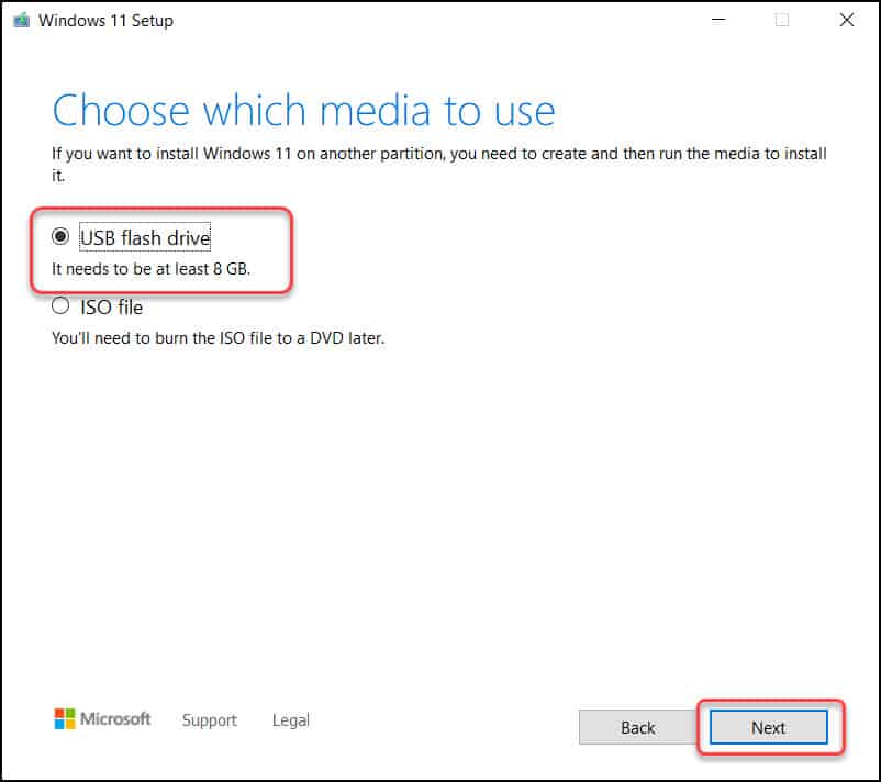 Select USB Drive as Media