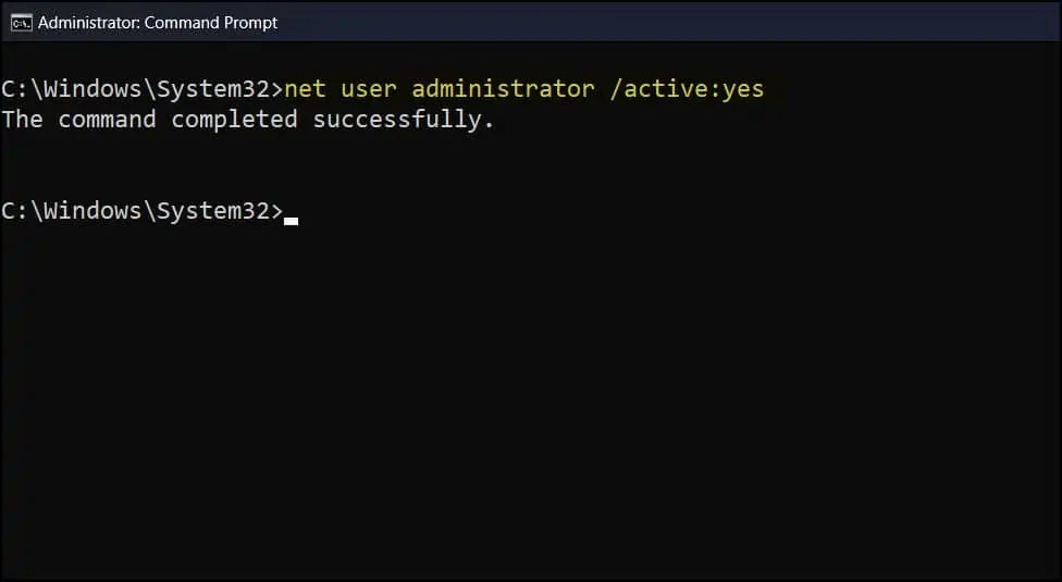 Enable Administrator Account in Windows 11 using CMD
