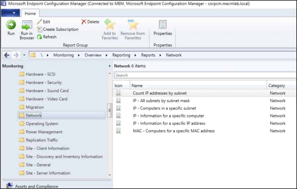 SCCM Reports for Network