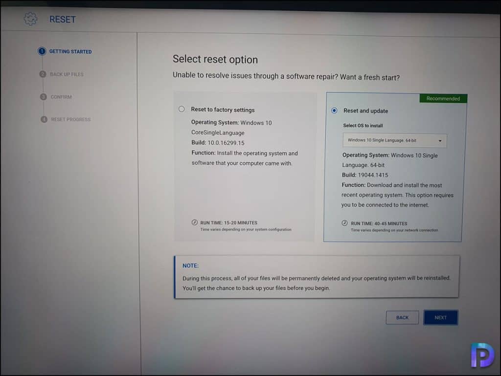 Dell SupportAssist OS Recovery Reset Feature