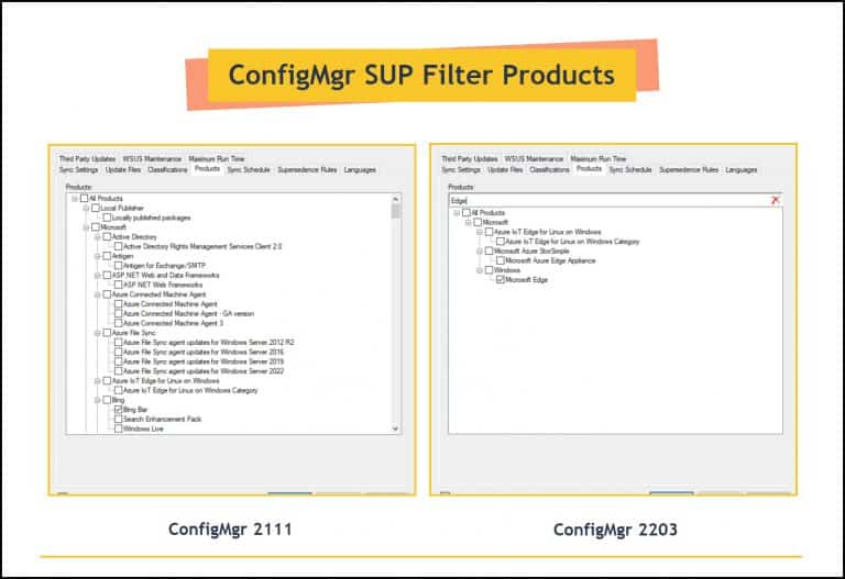 New ConfigMgr Software Update Point Filter Products