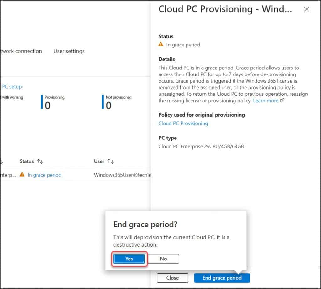 End Grace Period for Cloud PCs in Windows 365