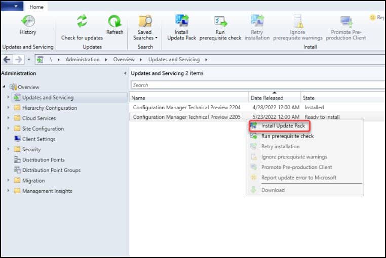 Install Configuration Manager Technical Preview 2205