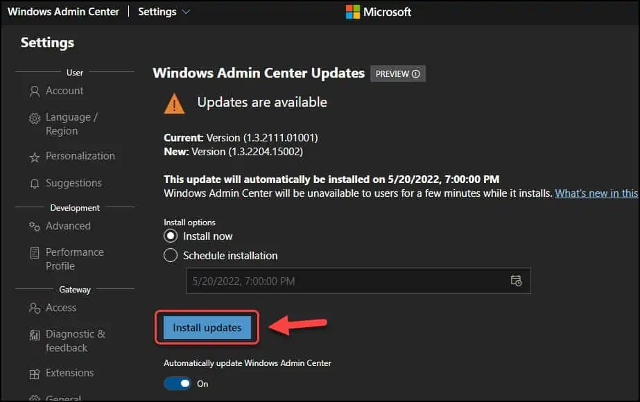 Manually Install Windows Admin Center Updates