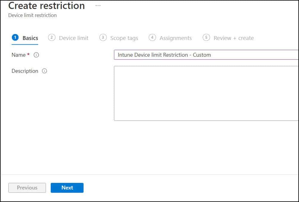 Create Device Limit Restrictions in Intune