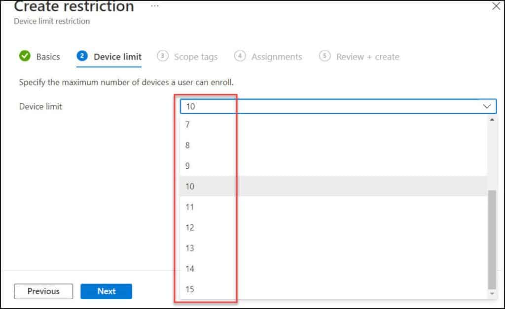 Configure Device Limit Restrictions in Intune