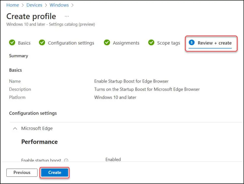 Enable Startup Boost for Microsoft Edge using Intune