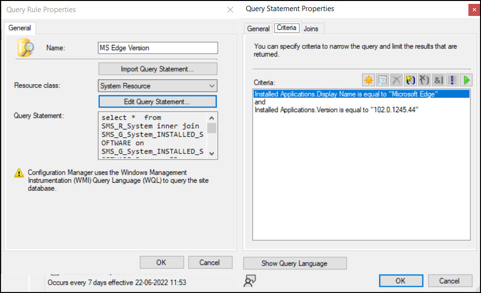 WQL Query for Microsoft Edge Application