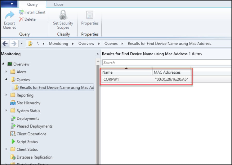 SCCM Query to Find Device Name using Mac Address
