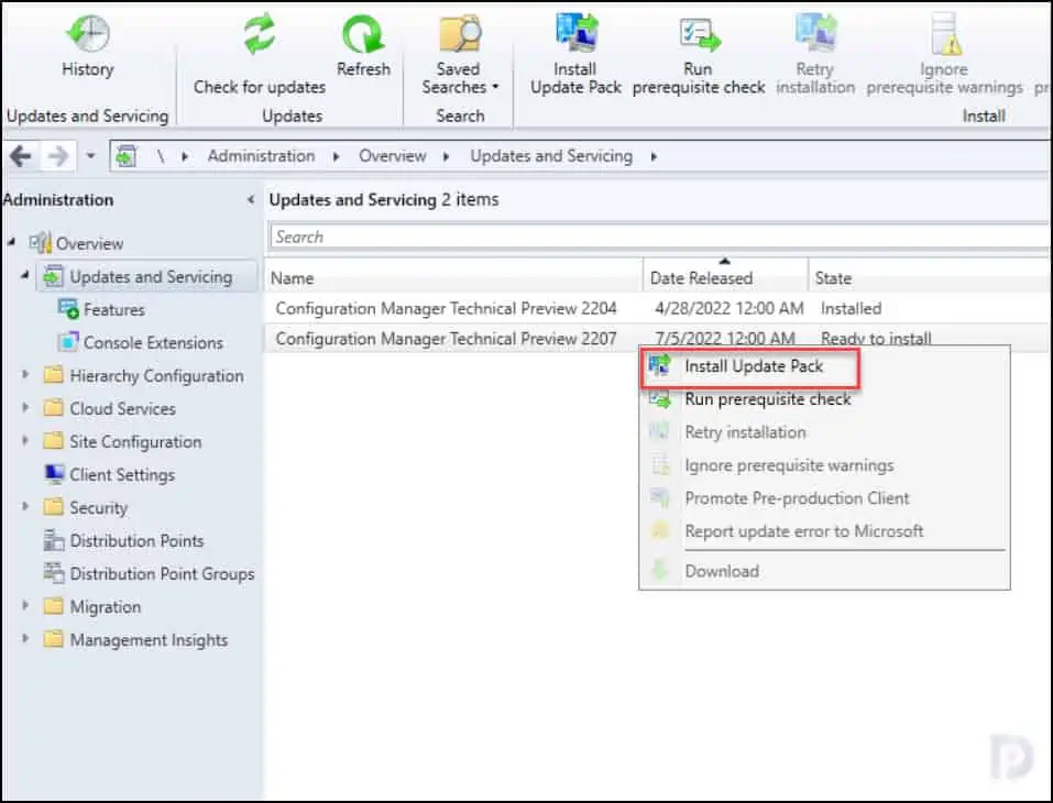 Install ConfigMgr Technical Preview 2207
