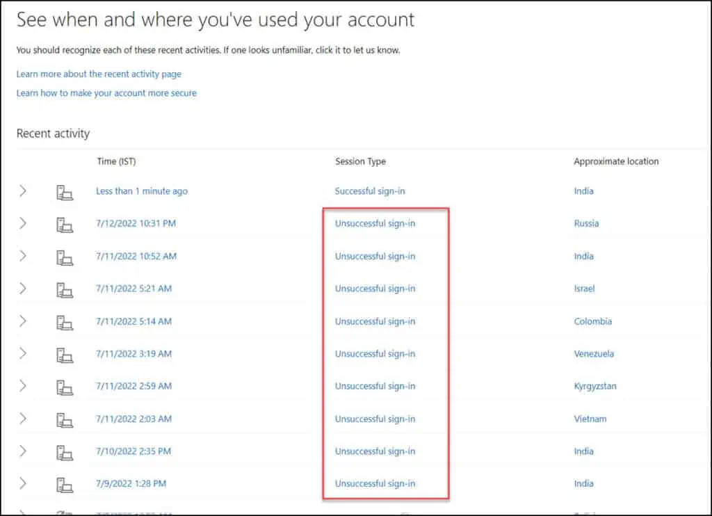 View Microsoft Account Activity