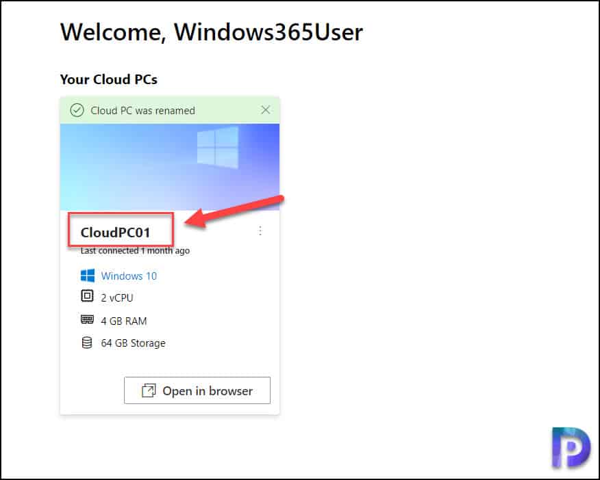 Rename Cloud PC from Windows 365 Web Portal