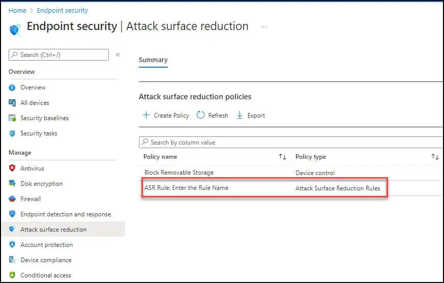 View Attack Surface Reduction Rules in Intune