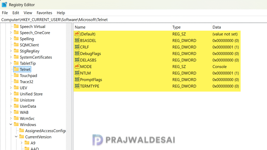 Enable or Disable Telnet using Registry