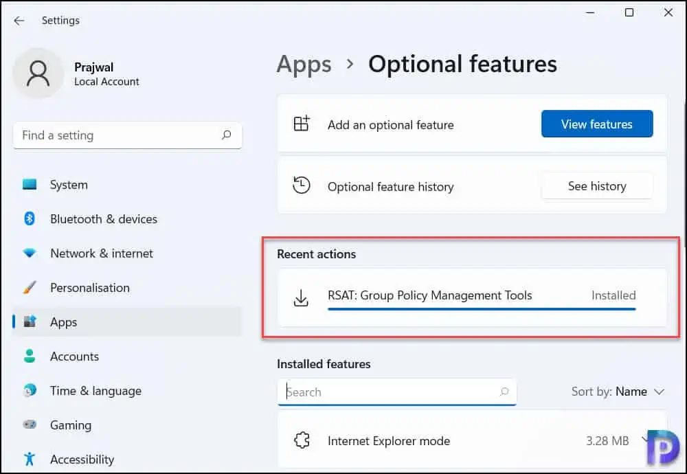 Install Group Policy Management Console using Optional Features