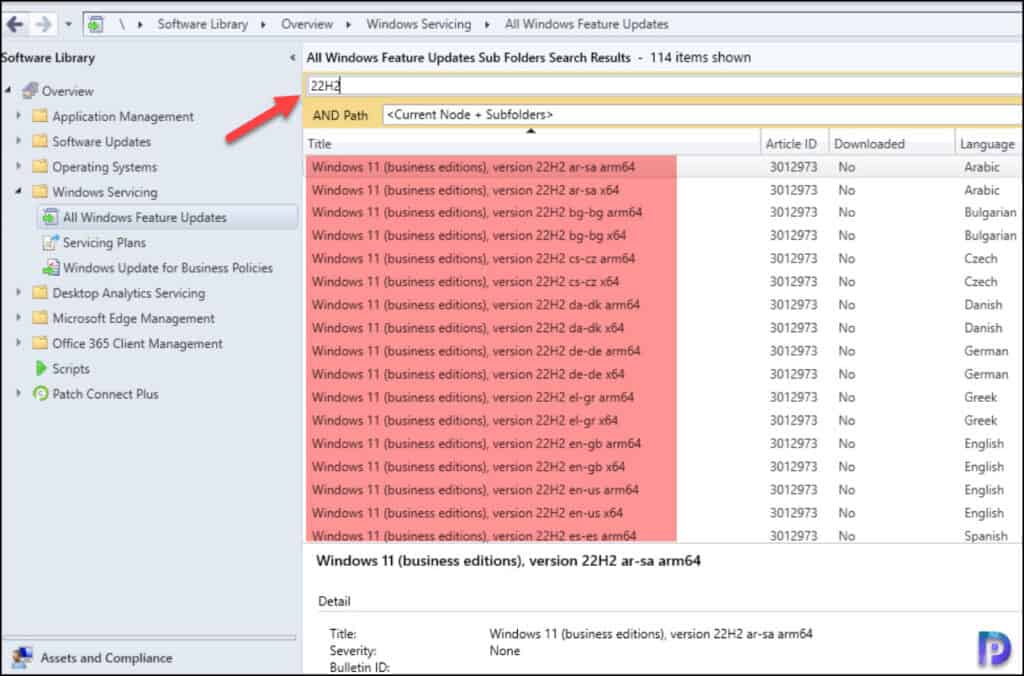 Locate Windows 11 Feature Updates in Configuration Manager