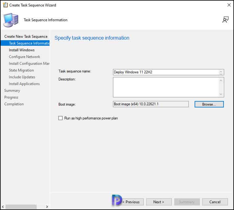 Specify Windows 11 22H2 Task Sequence Information
